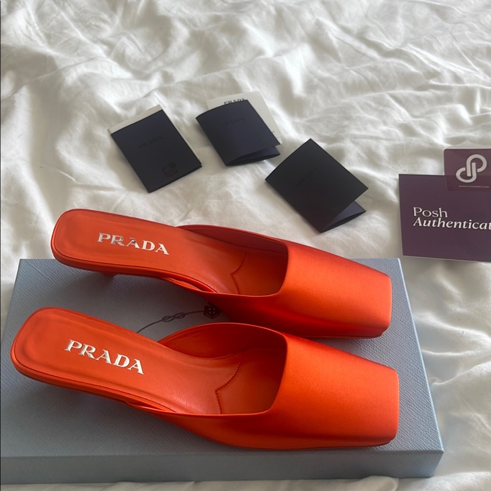 Prada Orange Square-Toe Mules